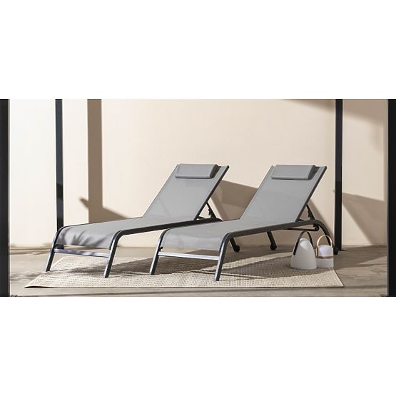 Chaise longue de jardin Sandy réglable, gris/gris foncé