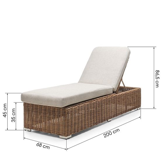 Chaise longue de jardin Sandy réglable, résine tressée, beige