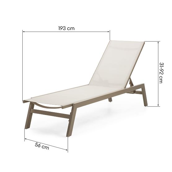 Chaise longue de jardin Shelly réglable, aluminium, beige