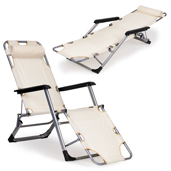 Chaise longue de plage et de jardin pliable 2 en 1
