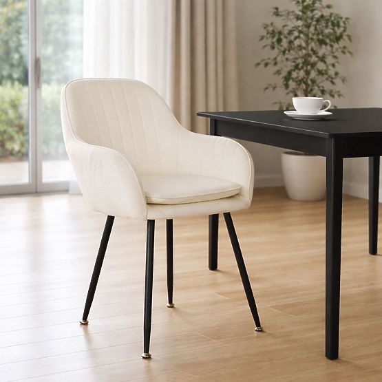Chaise moderne en velours rembourrée pour salle à manger et salon crème ModernHome