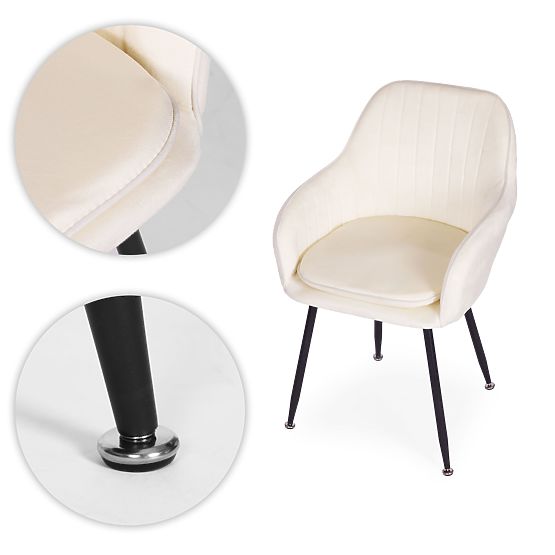 Chaise moderne en velours rembourrée pour salle à manger et salon crème ModernHome