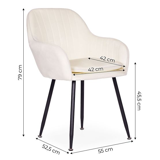 Chaise moderne en velours rembourrée pour salle à manger et salon crème ModernHome