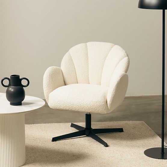 Chaise pivotante Casablanca blanche, bouclé