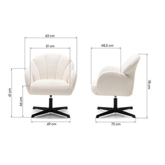 Chaise pivotante Casablanca blanche, bouclé