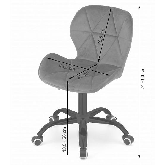 Chaise pivotante de bureau avec dossier large en velours gris foncé