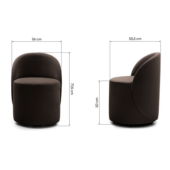 Chaise pivotante Enzo, formes arrondies, chocolat/espresso, velours