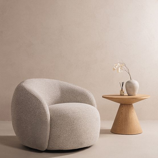 Chaise pivotante Nambi beige-gris, formes arrondies