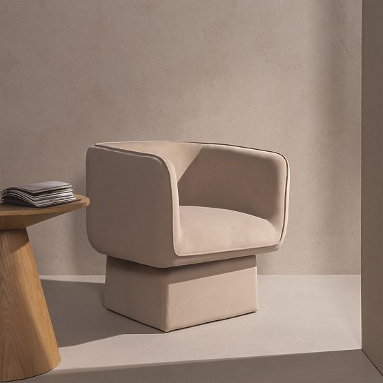 Chaise pivotante One beige clair, velours