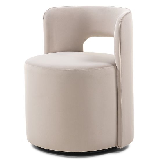 Chaise pivotante Raval beige, en velours, arrondie