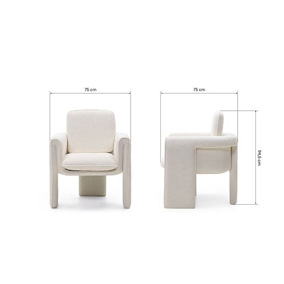 Chaise rembourrée Campat blanche, arrondie