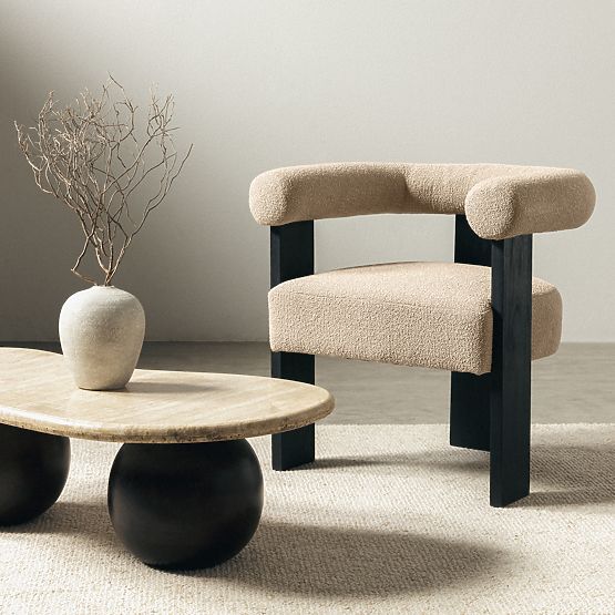 Chaise rembourrée Chili beige/noir, bois de caoutchouc