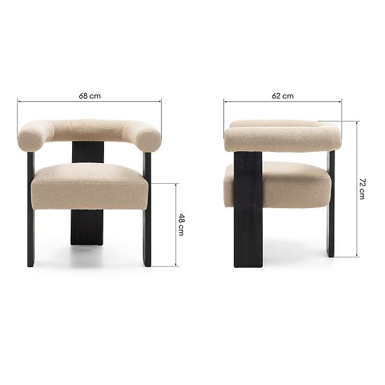 Chaise rembourrée Chili beige/noir, bois de caoutchouc