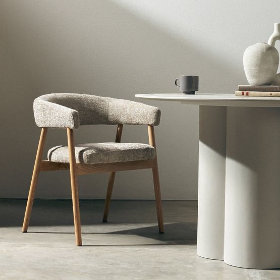Chaise rembourrée Giovani, beige/bois de chêne, arrondie