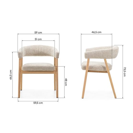 Chaise rembourrée Giovani, beige/bois de chêne, arrondie