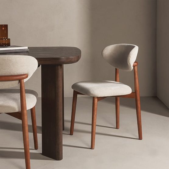 Chaise rembourrée Merano beige/noyer clair