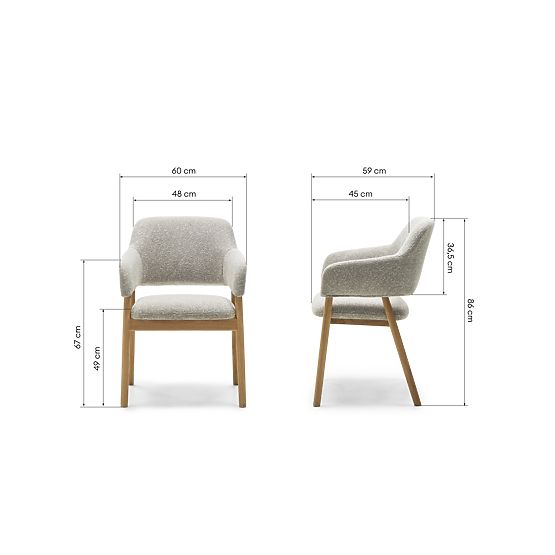 Chaise rembourrée Sanremo gris clair, bouclé/chêne