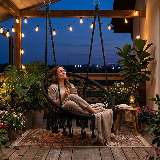 Chaise suspendue boho balançoire de jardin noire MultiGarden