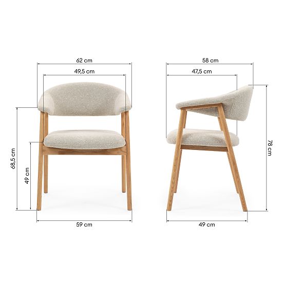 Chaise tapissée Capri, beige clair/bois de chêne