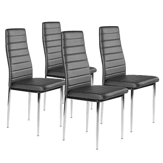 Chaises en cuir écologique pour salon et salle à manger 4pcs pieds chromés gris