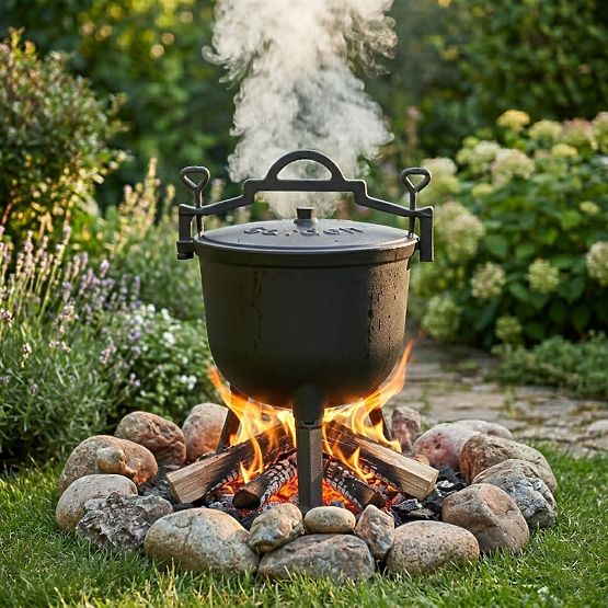 Chaudron en fonte émaillée 8L sur pied, marmite de chasse, foyer, barbecue MultiGarden