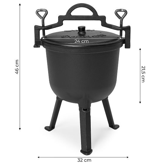 Chaudron en fonte émaillée 8L sur pied, marmite de chasse, foyer, barbecue MultiGarden