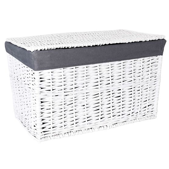 Coffre en osier 76x46x46 cm - 160L - blanc-gris