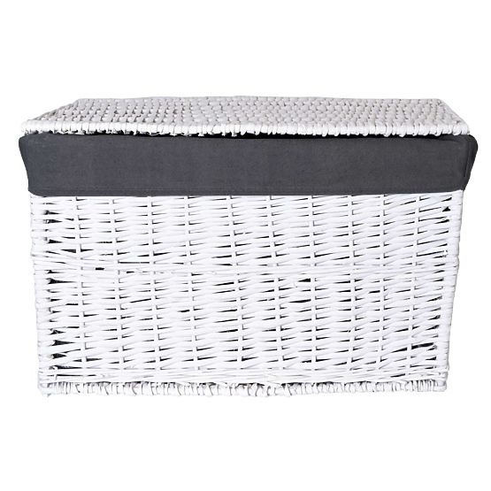 Coffre en osier 76x46x46 cm - 160L - blanc-gris