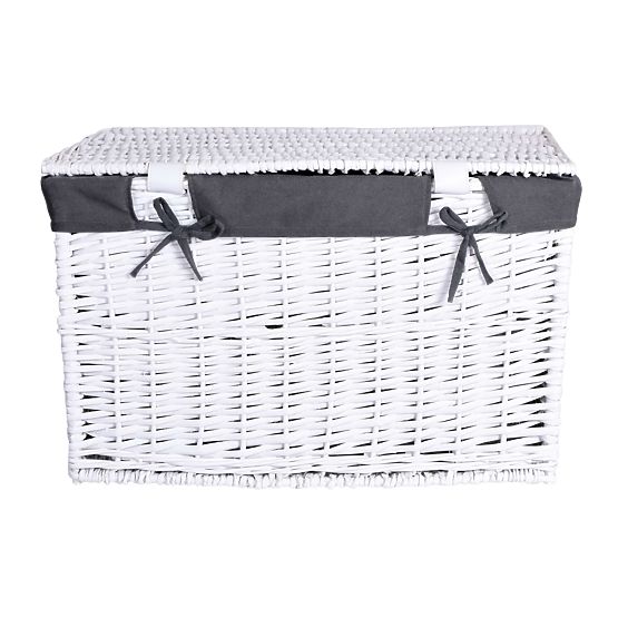 Coffre en osier 76x46x46 cm - 160L - blanc-gris