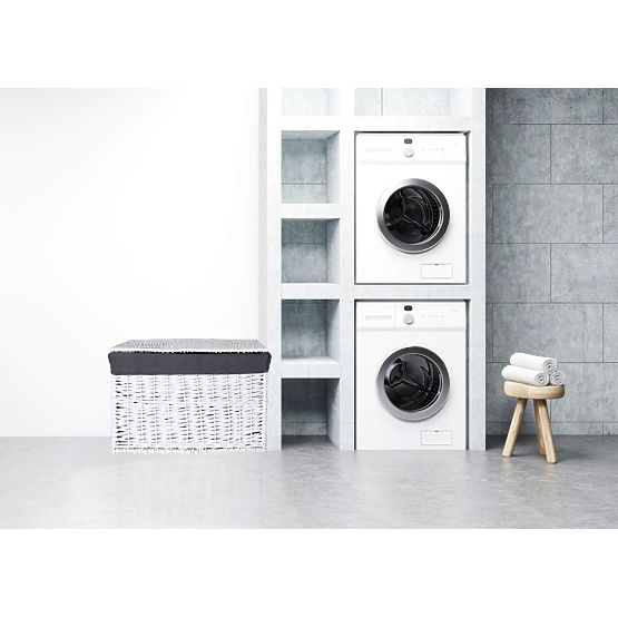 Coffre en osier 76x46x46 cm - 160L - blanc-gris