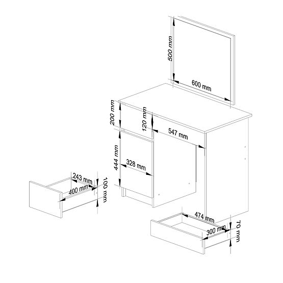 COIFFEUSE AVEC MIROIR CLP P-2/SL GAUCHE PK CHÊNE CRAFT