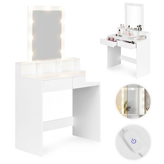 Coiffeuse avec miroir et éclairage LED 3 couleurs réglage de la luminosité ModernHome