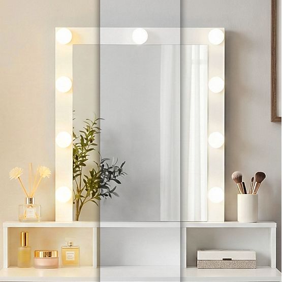 Coiffeuse avec miroir et éclairage LED 3 couleurs réglage de la luminosité ModernHome
