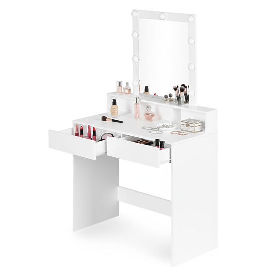 Coiffeuse avec miroir et éclairage LED 3 couleurs réglage de la luminosité ModernHome