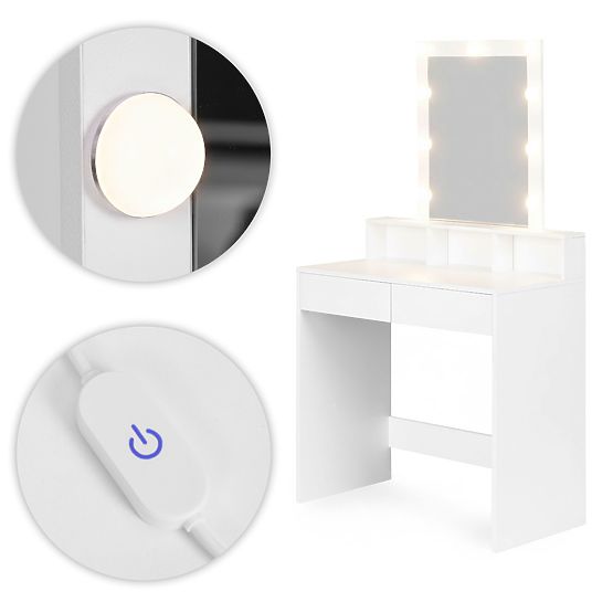 Coiffeuse avec miroir et éclairage LED 3 couleurs réglage de la luminosité ModernHome