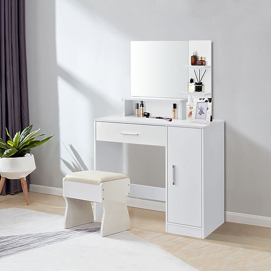 Coiffeuse cosmétique avec miroir blanc moderne ModernHome