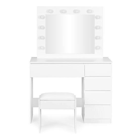 Coiffeuse cosmétique avec miroir et éclairage 5 tiroirs tabouret ModernHome