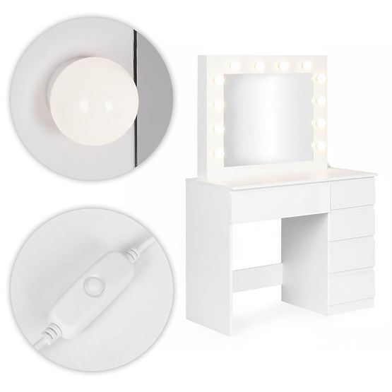 Coiffeuse cosmétique avec miroir et éclairage 5 tiroirs tabouret ModernHome