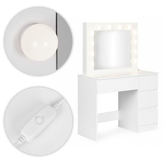 Coiffeuse cosmétique avec miroir et éclairage LED 4 tiroirs tabouret ModernHome