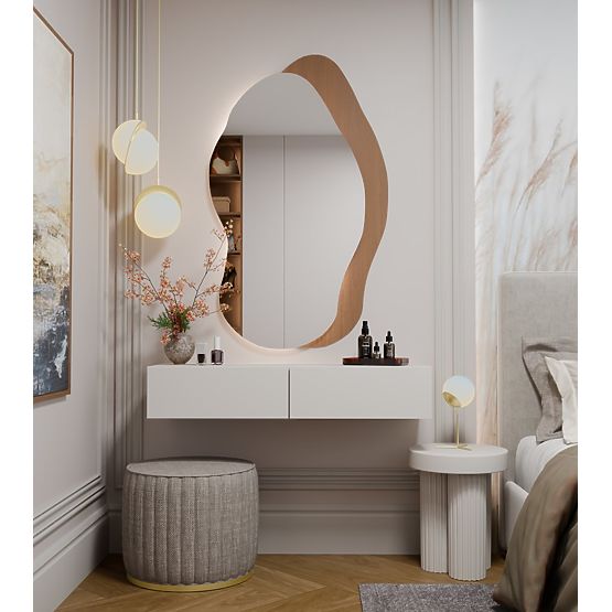 Coiffeuse Suspendue Cosmétique MIKA 110 cm 2 Tiroirs pour Chambre à Coucher KAŠMÍR Beige