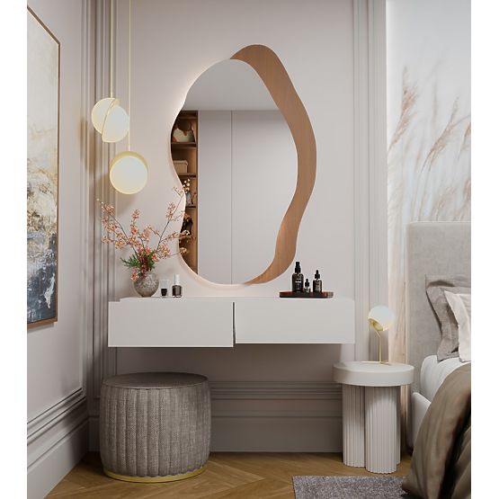 Coiffeuse Suspendue Cosmétique MIKA 110 cm 2 Tiroirs pour Chambre à Coucher KAŠMÍR Beige