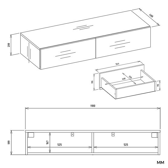 Coiffeuse Suspendue Cosmétique MIKA 110 cm 2 Tiroirs pour Chambre à Coucher KAŠMÍR Beige