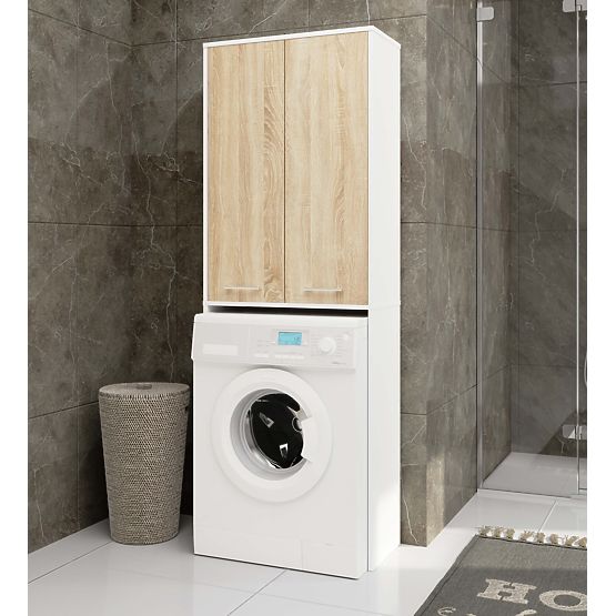 COLONNE DE SALLE DE BAIN FIN 180 POUR MACHINE À LAVER PLEINE 2D - BLANC / CHÊNE SONOMA