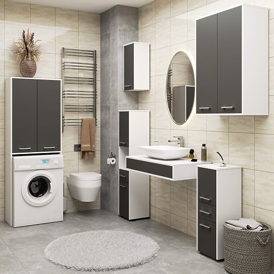 COLONNE DE SALLE DE BAIN FIN 180 POUR MACHINE À LAVER PLEINE 2D - BLANC / GRIS