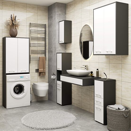 COLONNE DE SALLE DE BAIN FIN 180 POUR MACHINE À LAVER PLEINE 2D - GRIS / BLANC