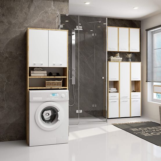 COLONNE DE SALLE DE BAIN FIN AU-DESSUS DE LA MACHINE À LAVER ARTISAN - BLANC