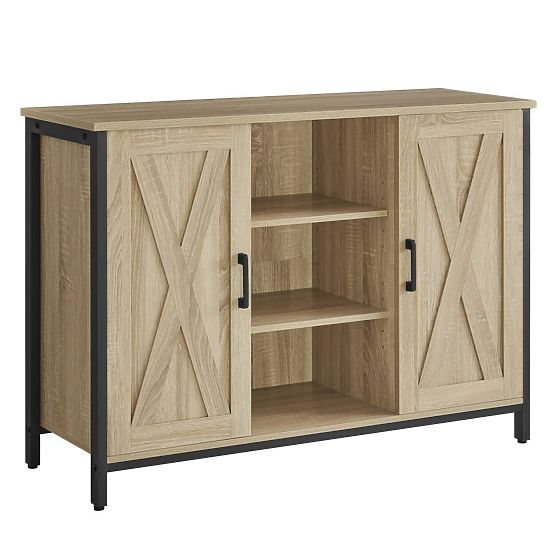 Commode armoire avec étagères réglables et pieds chêne sonoma