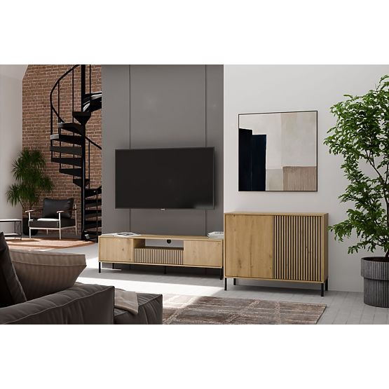 Commode avec façade rainurée Armoire KAMARO 2D Slim / Lisse CHÊNE ARTISAN Lamelles