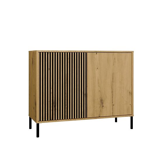Commode avec façade rainurée Armoire KAMARO 2D Slim / Lisse CHÊNE ARTISAN Lamelles