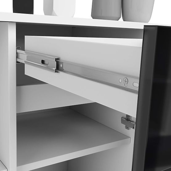 COMMODE B-17 120 cm 1 TIROIR 1 PORTE PK BLANC / NOIR BRILLANT